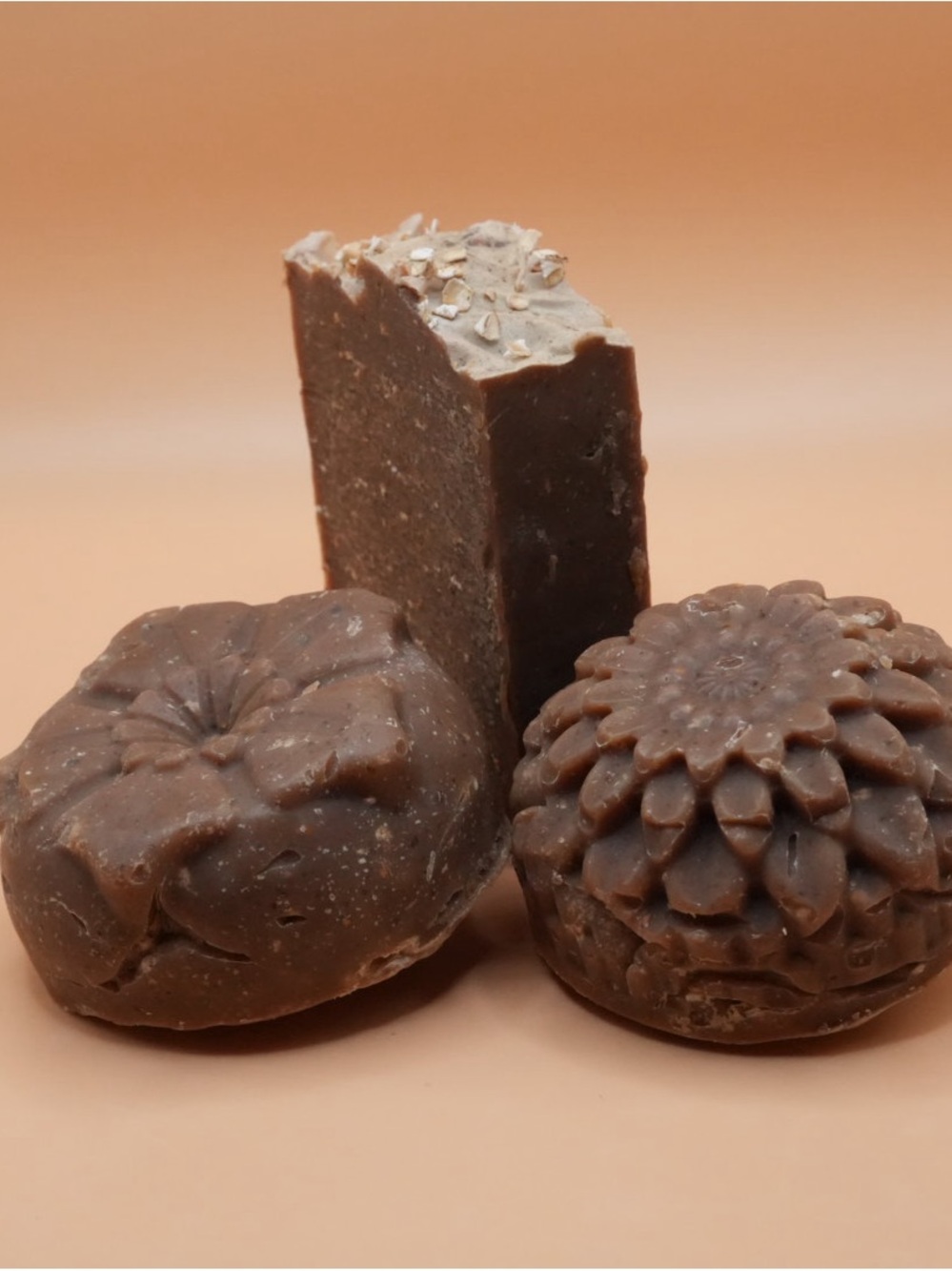 Handmade Brown Goat milk soap infused with oatmeal, honey and turmeric set of 3